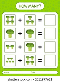 How many counting game with broccoli. worksheet for preschool kids, kids activity sheet, printable worksheet