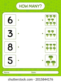 How many counting game with broccoli. worksheet for preschool kids, kids activity sheet, printable worksheet