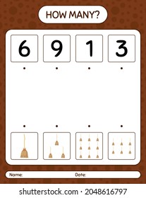 How many counting game with broom. worksheet for preschool kids, kids activity sheet
