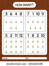 How many counting game with broom. worksheet for preschool kids, kids activity sheet
