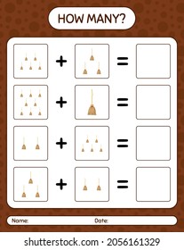 How many counting game with broom. worksheet for preschool kids, kids activity sheet