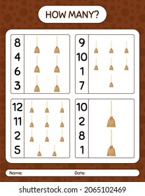 How many counting game with broom. worksheet for preschool kids, kids activity sheet