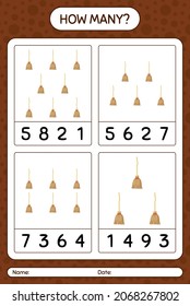 How many counting game with broom. worksheet for preschool kids, kids activity sheet