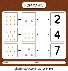 How many counting game with broom. worksheet for preschool kids, kids activity sheet