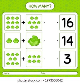 How many counting game with cabbage. worksheet for preschool kids, kids activity sheet, printable worksheet