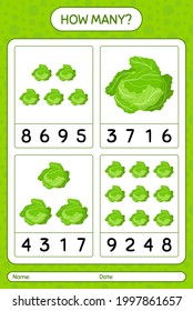 How many counting game with cabbage. worksheet for preschool kids, kids activity sheet, printable worksheet