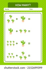 How many counting game with cactus. worksheet for preschool kids, kids activity sheet