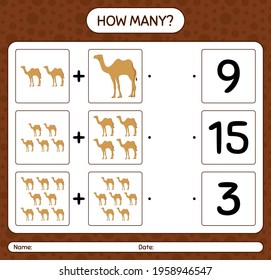 How many counting game with camel. worksheet for preschool kids, kids activity sheet, printable worksheet