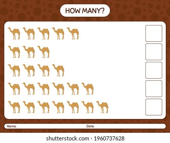 How many counting game with camel. worksheet for preschool kids, kids activity sheet, printable worksheet