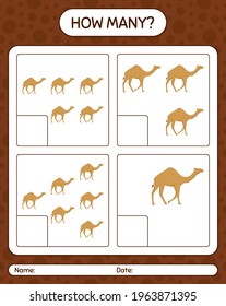 How many counting game with camel. worksheet for preschool kids, kids activity sheet, printable worksheet