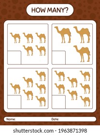 How many counting game with camel. worksheet for preschool kids, kids activity sheet, printable worksheet