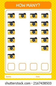 How many counting game with camera. worksheet for preschool kids, kids activity sheet