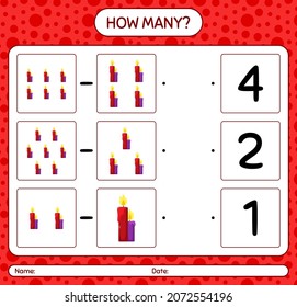 How many counting game with candle. worksheet for preschool kids, kids activity sheet