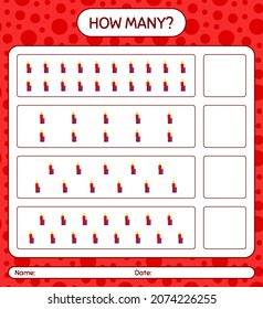 How many counting game with candle. worksheet for preschool kids, kids activity sheet