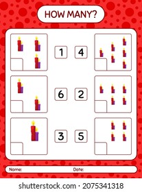 How many counting game with candle. worksheet for preschool kids, kids activity sheet