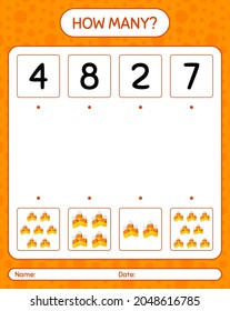 How many counting game with candy corn. worksheet for preschool kids, kids activity sheet