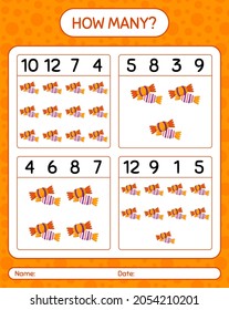 How many counting game with candy. worksheet for preschool kids, kids activity sheet