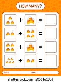 How many counting game with candy corn. worksheet for preschool kids, kids activity sheet