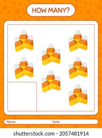 How many counting game with candy corn. worksheet for preschool kids, kids activity sheet