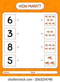 How many counting game with candy. worksheet for preschool kids, kids activity sheet