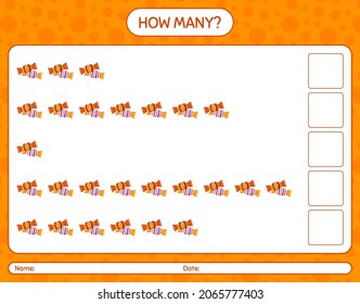 How many counting game with candy. worksheet for preschool kids, kids activity sheet