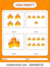 How many counting game with candy corn. worksheet for preschool kids, kids activity sheet