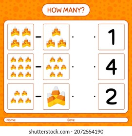 How many counting game with candy corn. worksheet for preschool kids, kids activity sheet
