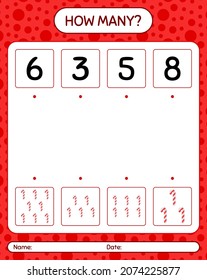 How many counting game with candy cane. worksheet for preschool kids, kids activity sheet