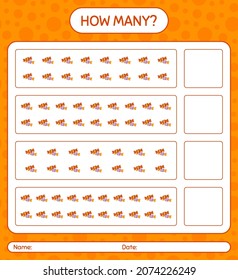 How many counting game with candy. worksheet for preschool kids, kids activity sheet