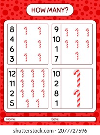 How many counting game with candy cane. worksheet for preschool kids, kids activity sheet