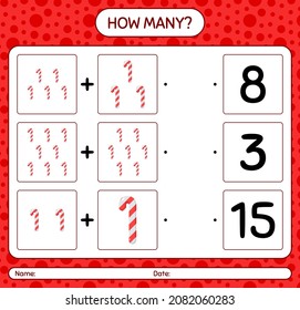 How many counting game with candy cane. worksheet for preschool kids, kids activity sheet