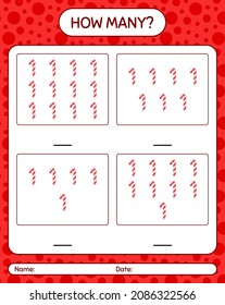 How many counting game with candy cane. worksheet for preschool kids, kids activity sheet