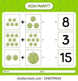 How many counting game with cantaloupe. worksheet for preschool kids, kids activity sheet, printable worksheet
