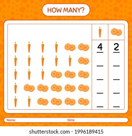 How many counting game with carrot. worksheet for preschool kids, kids activity sheet, printable worksheet