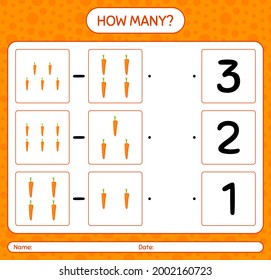 How many counting game with carrot. worksheet for preschool kids, kids activity sheet, printable worksheet
