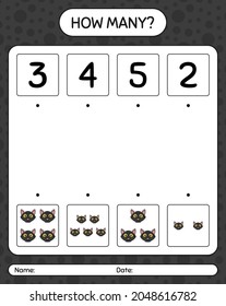 How many counting game with cat. worksheet for preschool kids, kids activity sheet