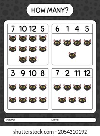 How many counting game with cat. worksheet for preschool kids, kids activity sheet