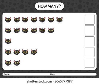 How many counting game with cat. worksheet for preschool kids, kids activity sheet