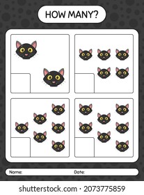 How many counting game with cat. worksheet for preschool kids, kids activity sheet