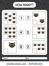 How many counting game with cat. worksheet for preschool kids, kids activity sheet
