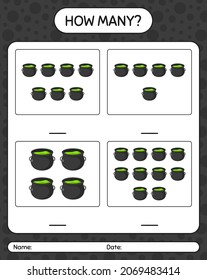 Cuántos juegos de conteo con cauldron. hoja de trabajo para niños de preescolar, hoja de actividades para niños