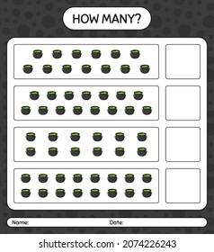 How many counting game with cauldron. worksheet for preschool kids, kids activity sheet