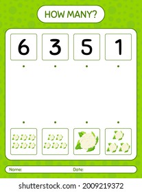 How many counting game with cauliflower. worksheet for preschool kids, kids activity sheet, printable worksheet