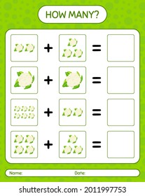 How many counting game with cauliflower. worksheet for preschool kids, kids activity sheet, printable worksheet