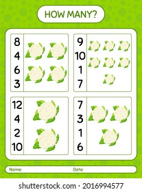How many counting game with cauliflower. worksheet for preschool kids, kids activity sheet, printable worksheet