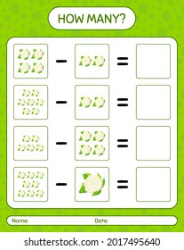 How many counting game with cauliflower. worksheet for preschool kids, kids activity sheet, printable worksheet