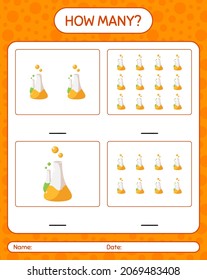 How many counting game with chemistry tube. worksheet for preschool kids, kids activity sheet