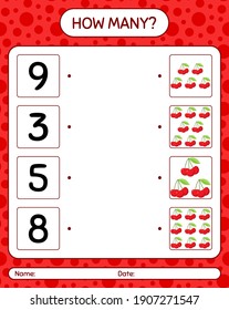 How many counting game with cherry. worksheet for preschool kids, kids activity sheet, printable worksheet
