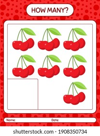 How many counting game with cherry. worksheet for preschool kids, kids activity sheet, printable worksheet