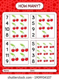 How many counting game with cherry. worksheet for preschool kids, kids activity sheet, printable worksheet